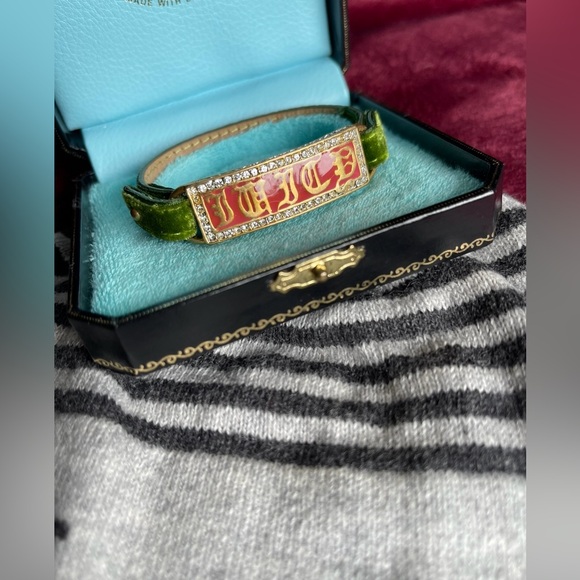 Juicy Couture Green Velvet, Leather Bracelet w/ Crystals plus a Juicy Beanie - Picture 3 of 10